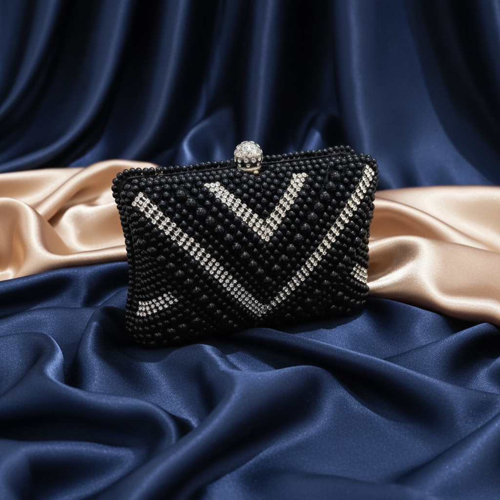 Pearl Square Clutch (Black)