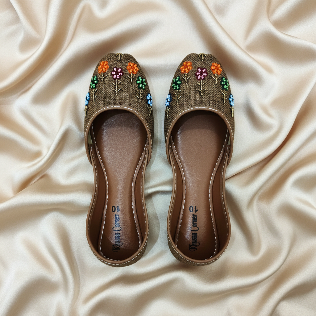 Floral Jute khussa(Brown)