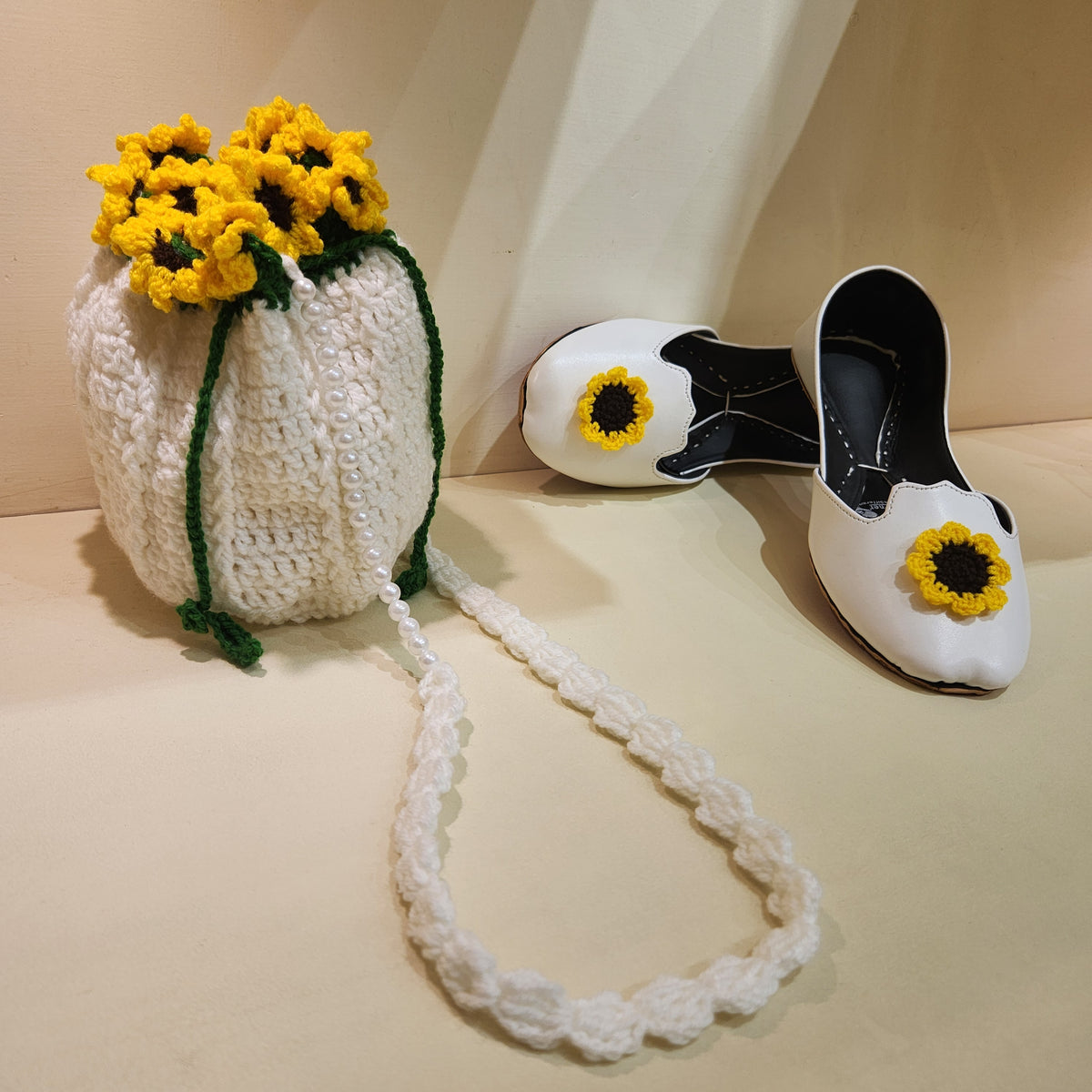 Sunflower Crochet Khussa & Potli Combo