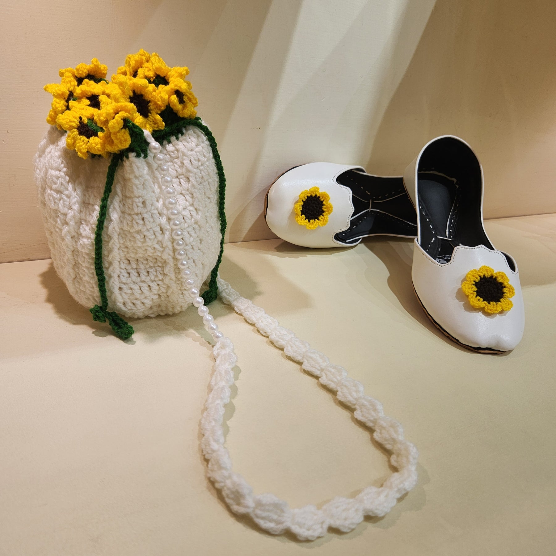 Sunflower Crochet Khussa & Potli Combo