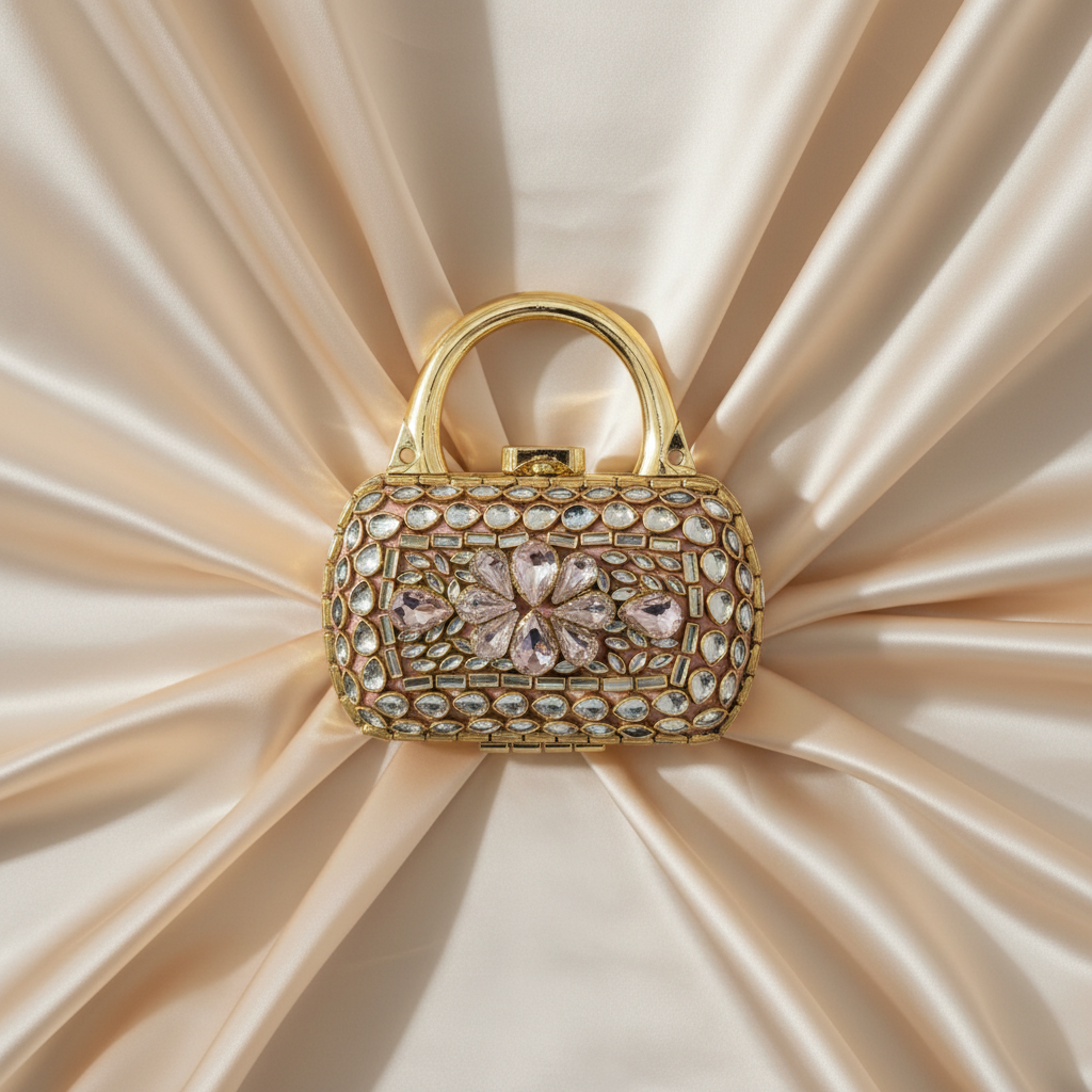 Nawabi Kundan Clutch (Blush pink)