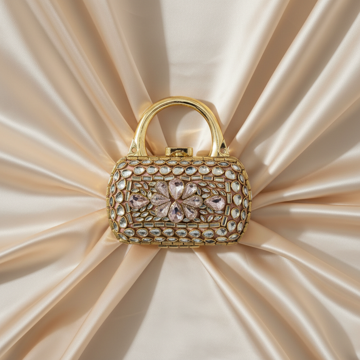 Nawabi Kundan Clutch (Blush pink)