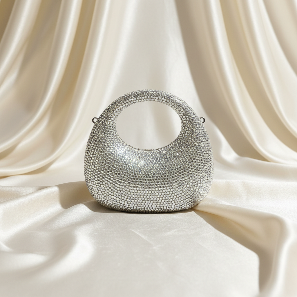 Luna Crystal Clutch- Silver