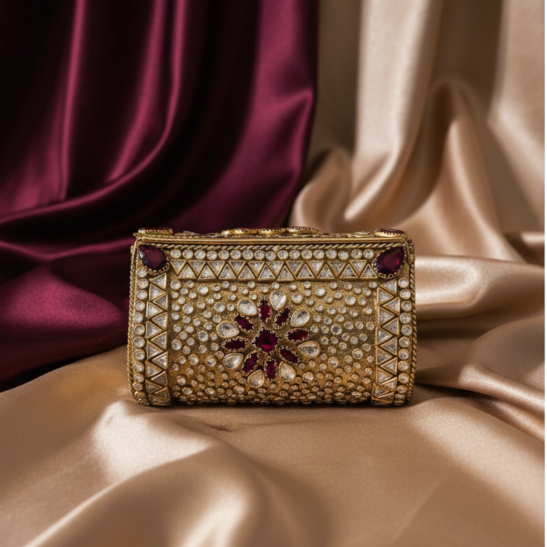 Kundan Turkish Clutch - Red