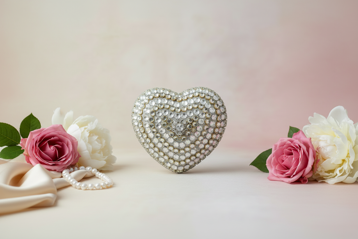 Crystal Heart Clutch (Silver)