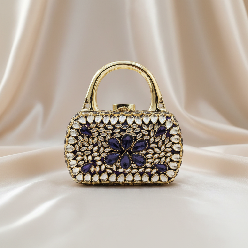 Nawabi Kundan Clutch (Plum)