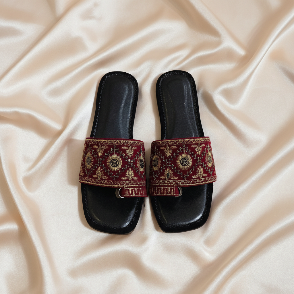 Maroon Embroidered Slider(Maroon)