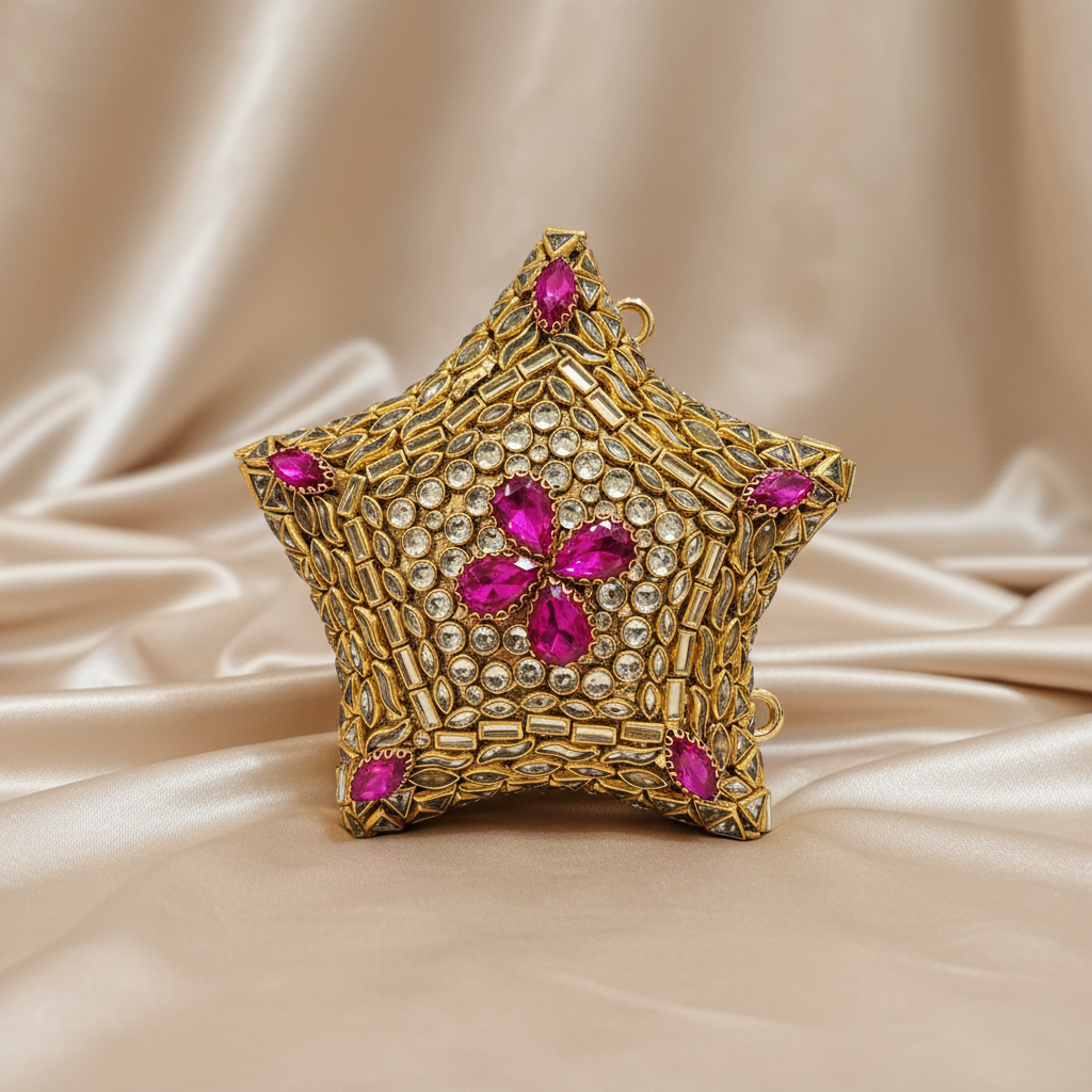 Kundan Sitaara Clutch (Fuchsia)