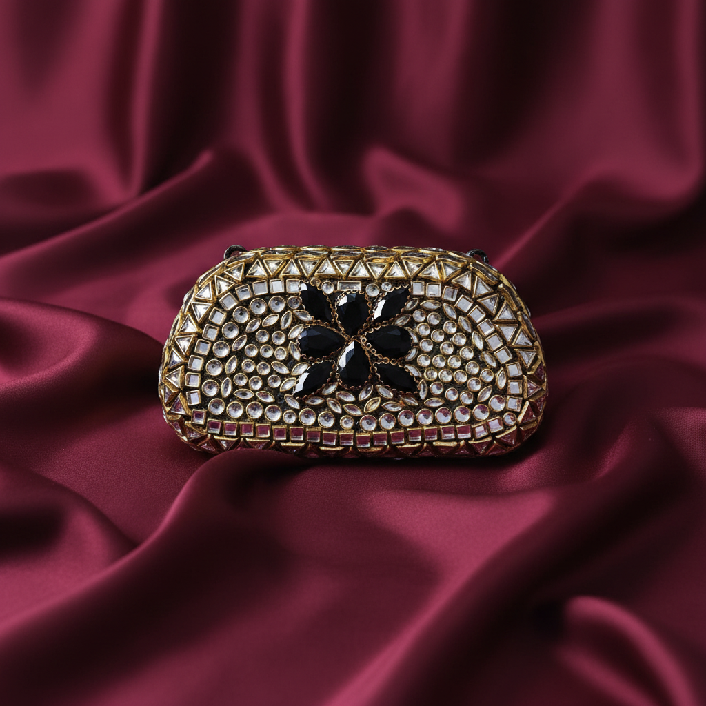 Kundan Capsule MiniClutch (Black)