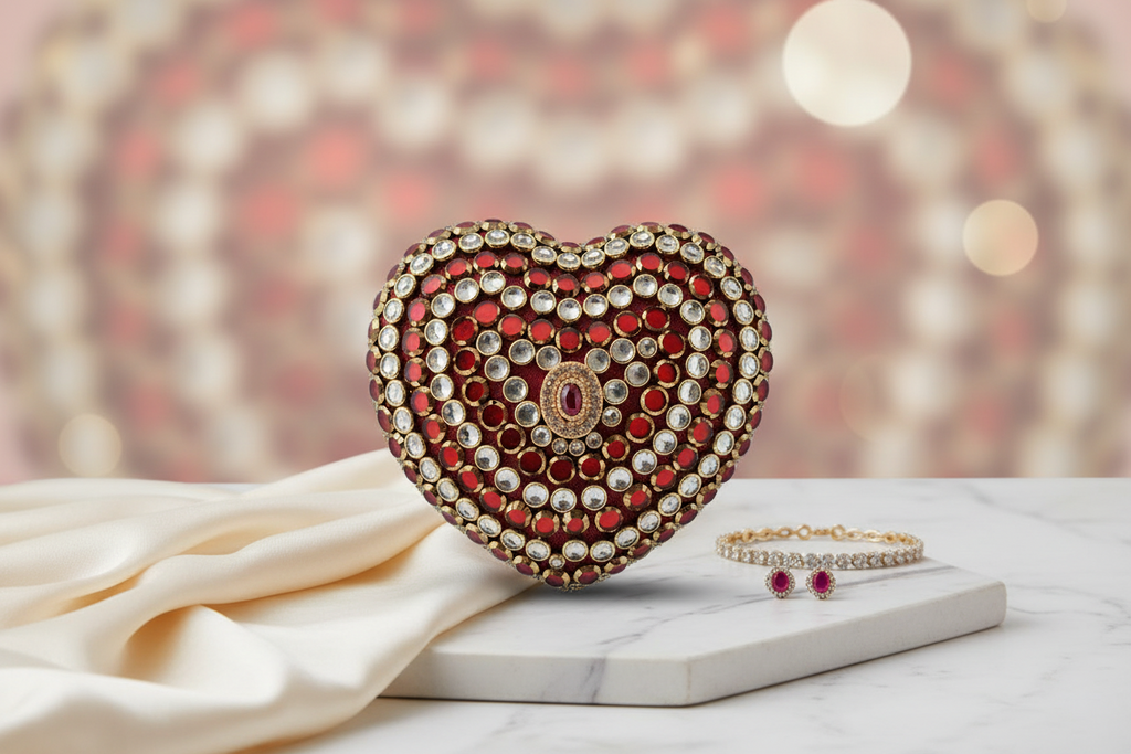 Crystal Heart Clutch (Maroon)