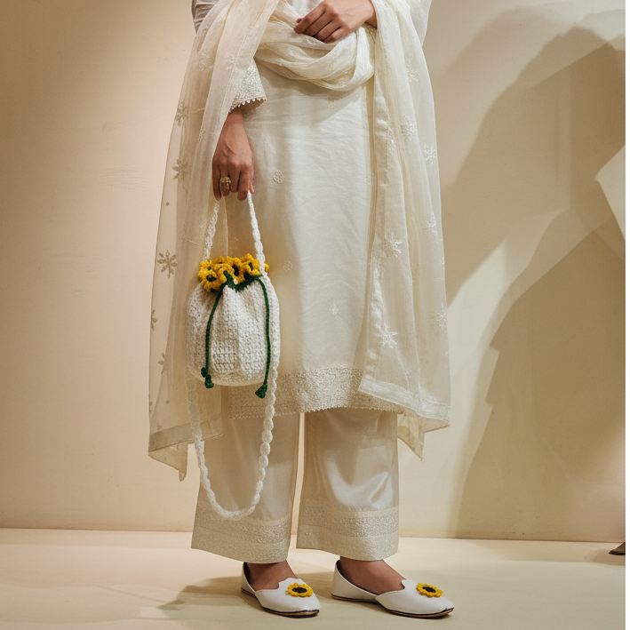 Sunflower Crochet Khussa & Potli Combo