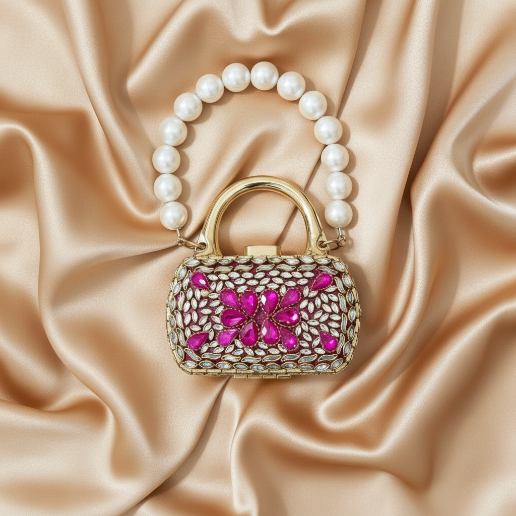 Nawabi Kundan Clutch (Pink)