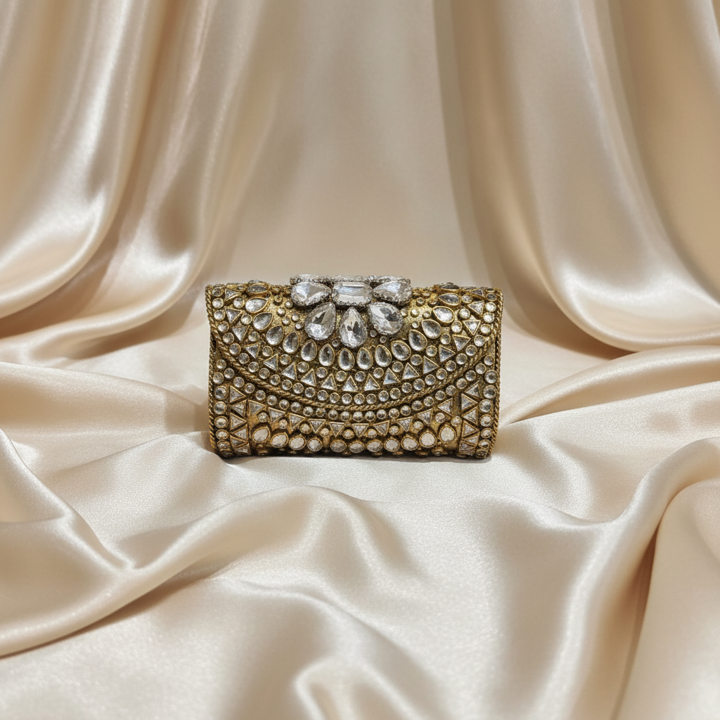 Kundan Turkish Clutch - Silver
