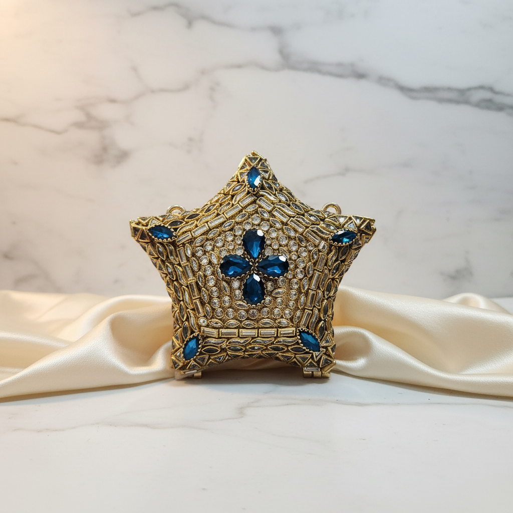 Kundan Sitaara Clutch (Sapphire)