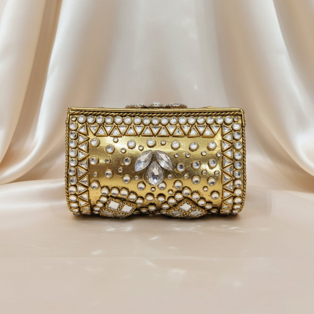 Kundan Turkish Clutch - Silver