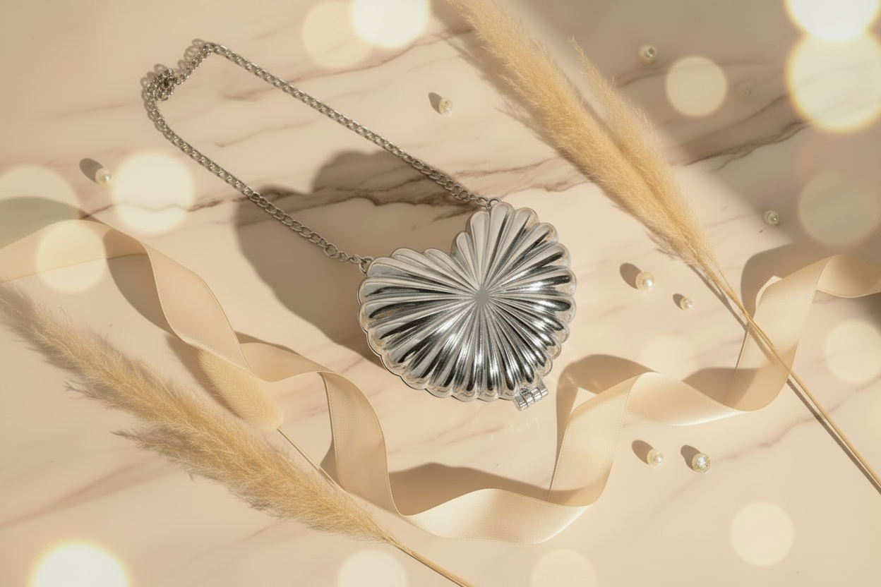 Metal Heart Clutch (Silver)