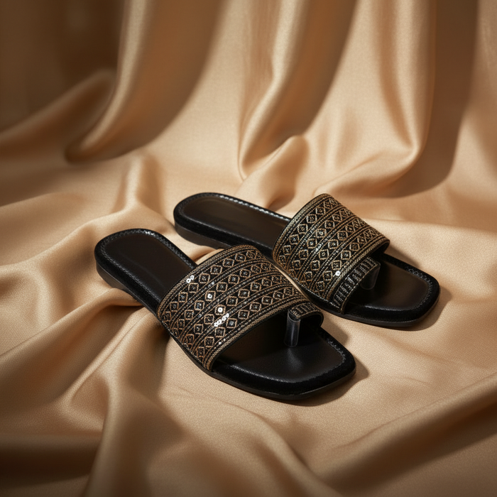 Black Embroidered Slider(Black)