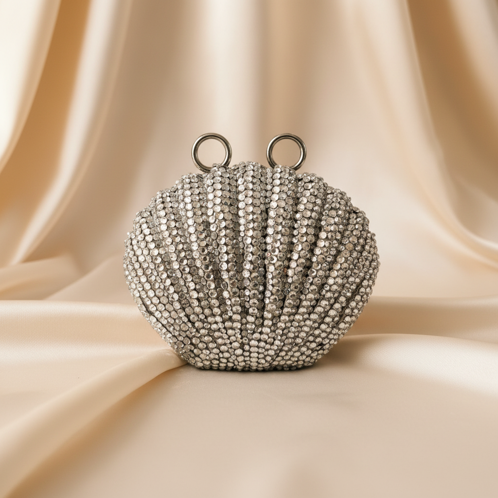 Shellena Crystal Clutch- Silver