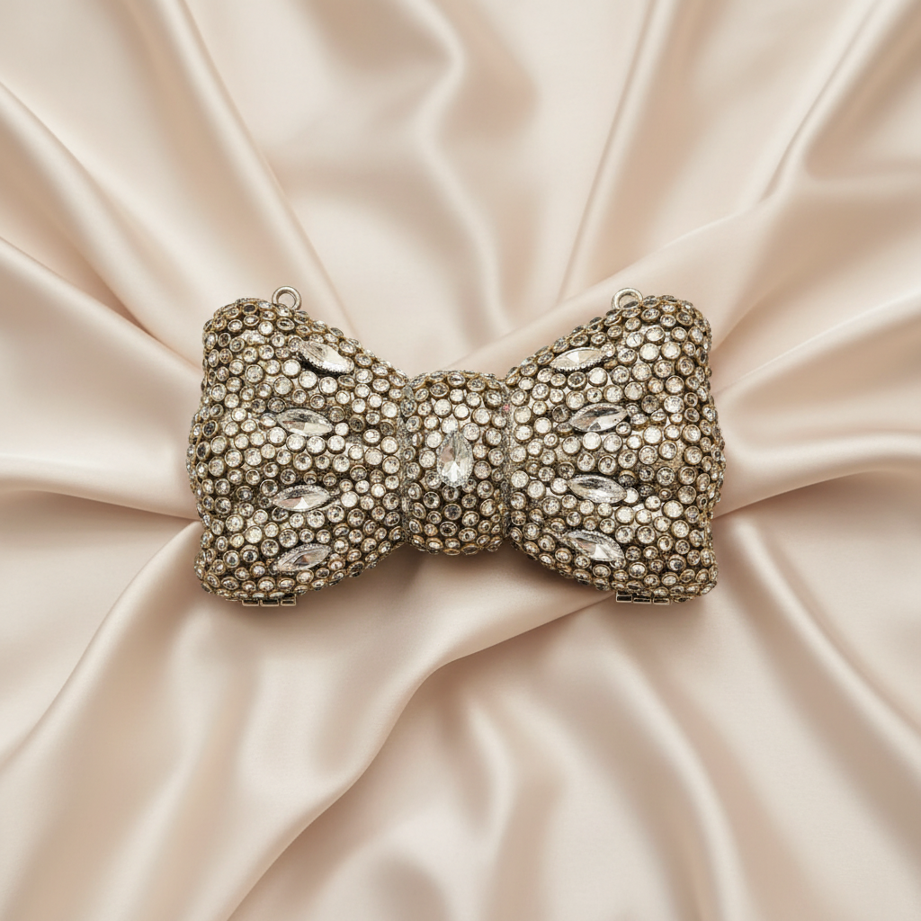 Kundan Bow Clutch (Silver)
