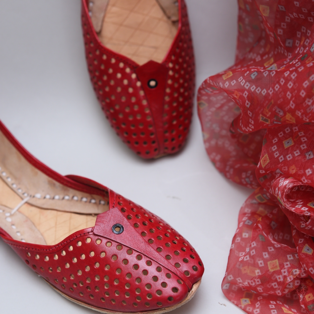 Red Cutwork Khussa