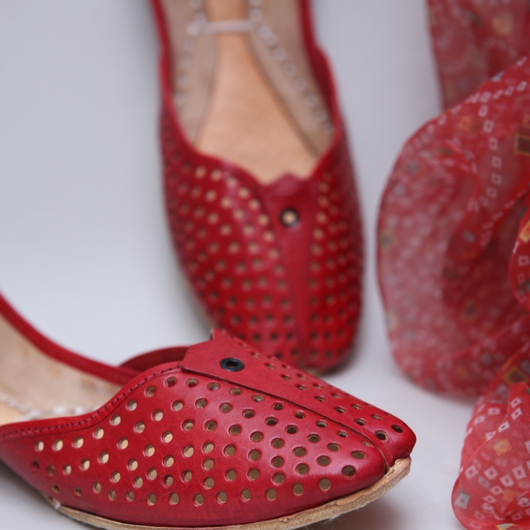 Red Cutwork Khussa
